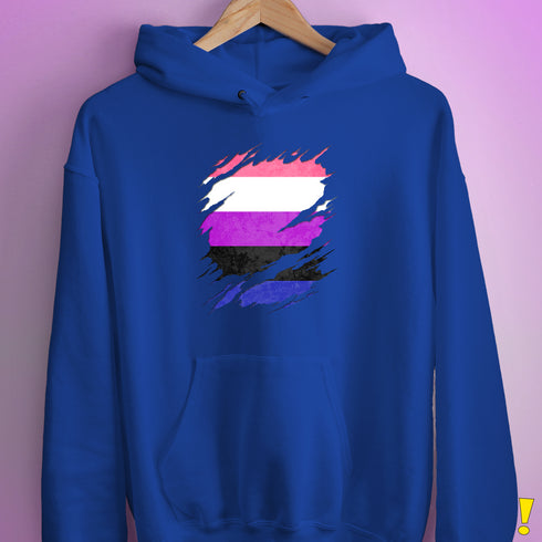 Genderfluid Pride Flag Ripped Reveal Hoodie - Royal Blue